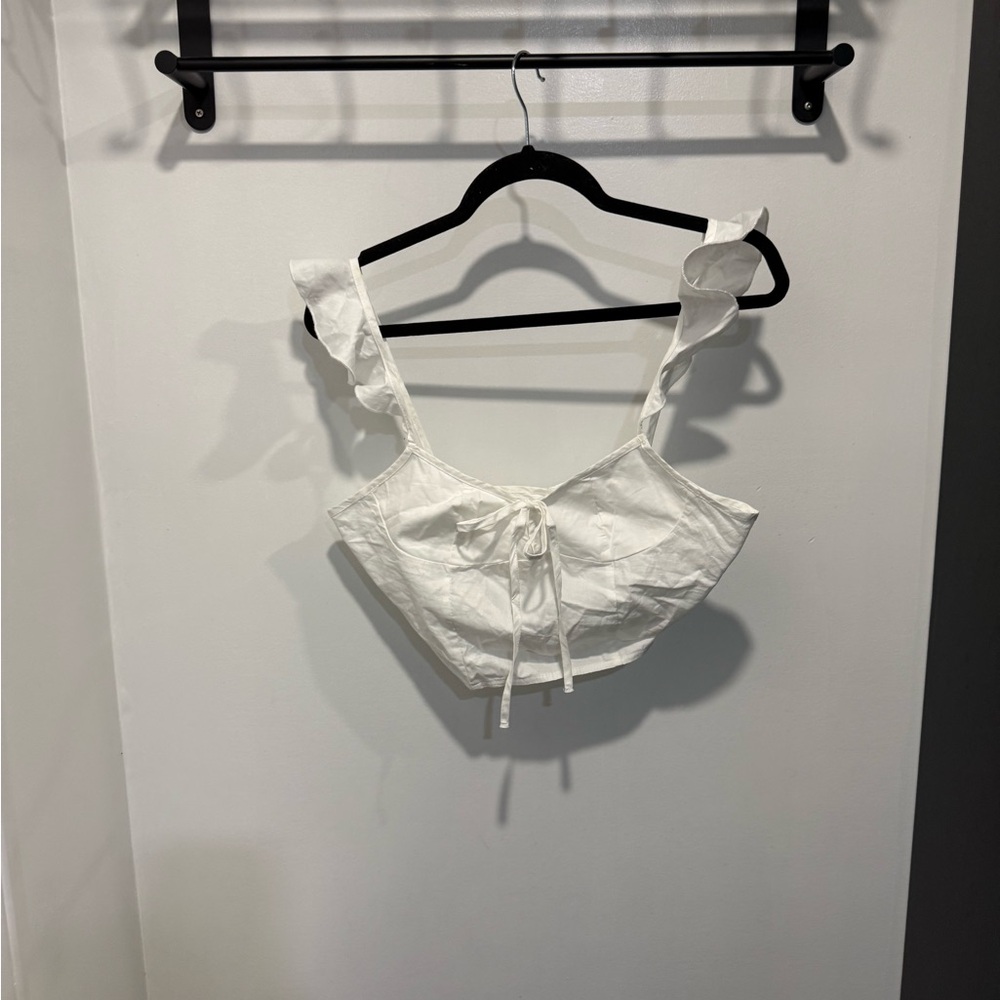 Misguided White Poplin Ruffle Crop Top
